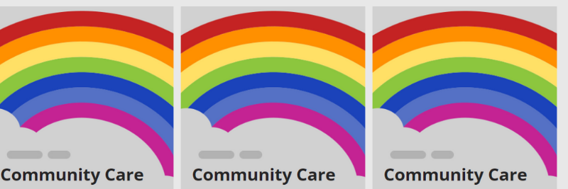 grey background with rainbow image and word s community are