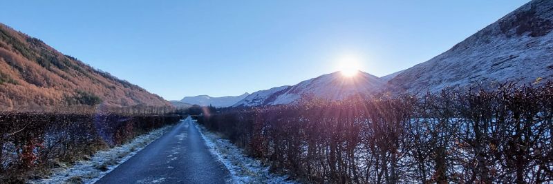 road snowy sunshine hills